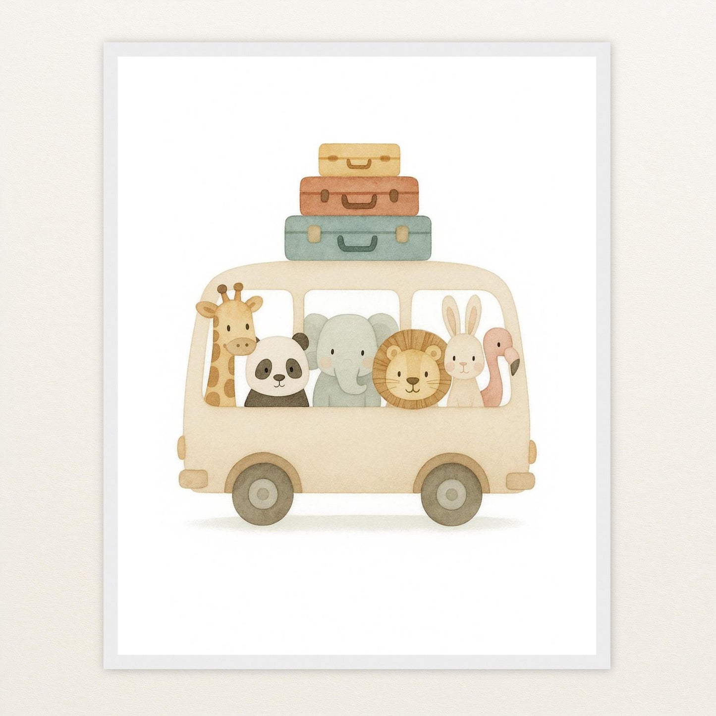 Tierfreunde - Motiv: "Reisebus" Poster mit Holzrahmen von tinylearner