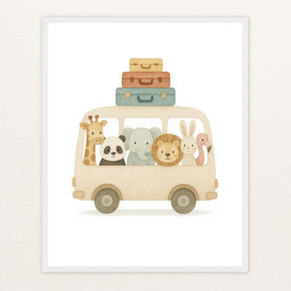 Tierfreunde - Motiv: "Reisebus" Poster mit Holzrahmen von tinylearner