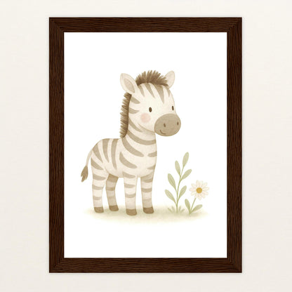Zinni das Zebra Poster mit Holzrahmen von tinylearner