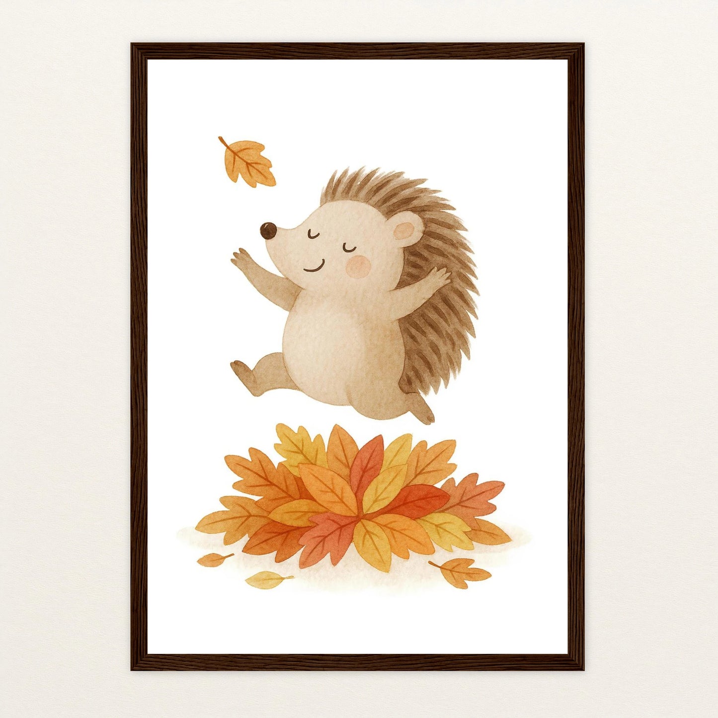 Iggi der Igel - Motiv: "Laub" Poster mit Holzrahmen von tinylearner