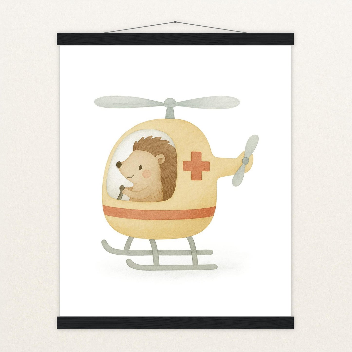 Iggi der Igel - Motiv: "Rettungshubschrauber" Poster mit Leisten von tinylearner