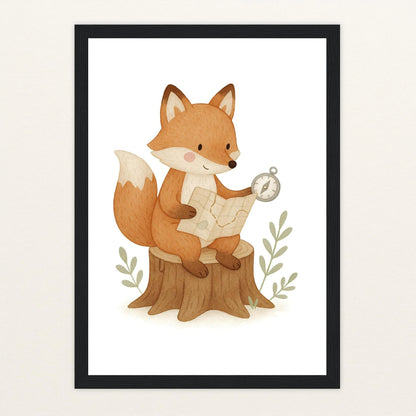 Finnegan der Fuchs - Motiv: "Abenteuerlust" Poster mit Holzrahmen von tinylearner
