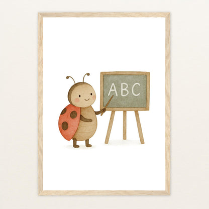 Marie der Marienenkäfer - Lehrer Poster mit Holzrahmen von tinylearner