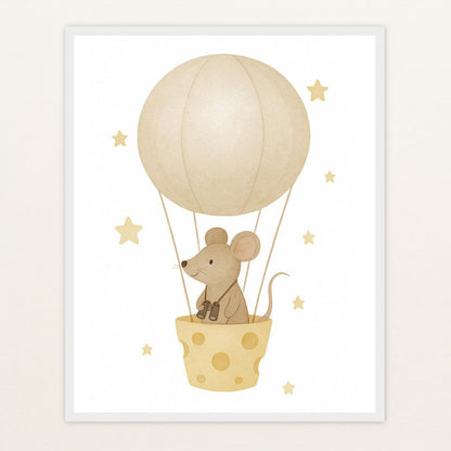 Mimi die Maus - Motiv: "Heißluftballon" Poster mit Holzrahmen von tinylearner