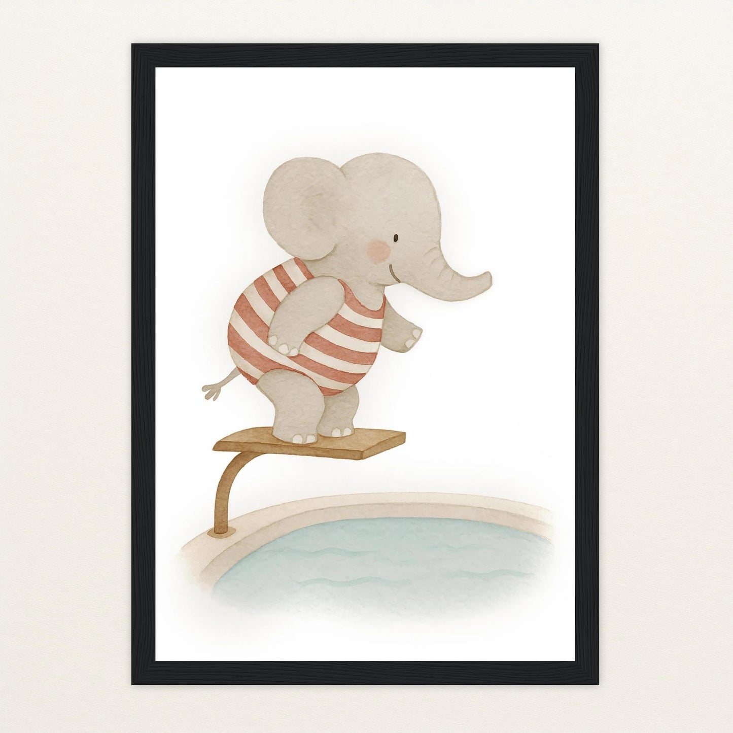Emil der Elefant - Motiv: "Pool" Poster mit Holzrahmen von tinylearner