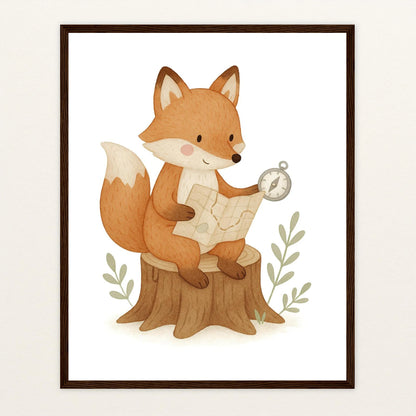 Finnegan der Fuchs - Motiv: "Abenteuerlust" Poster mit Holzrahmen von tinylearner