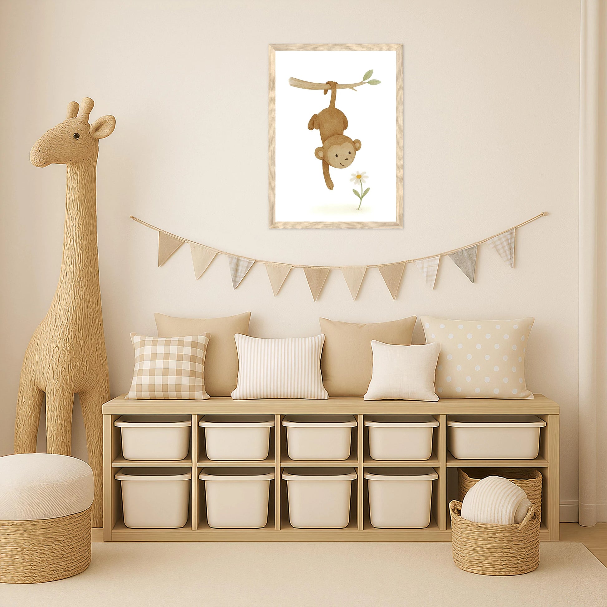 Aki der Affe - Motiv: "Gänseblümchen" Poster mit Holzrahmen von tinylearner