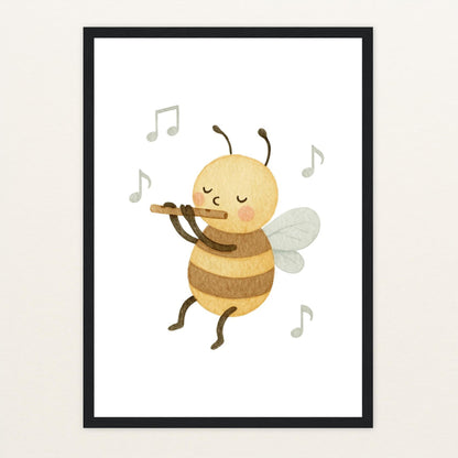 Bibi die Biene - Motiv: "Flöte" Poster mit Holzrahmen von tinylearner