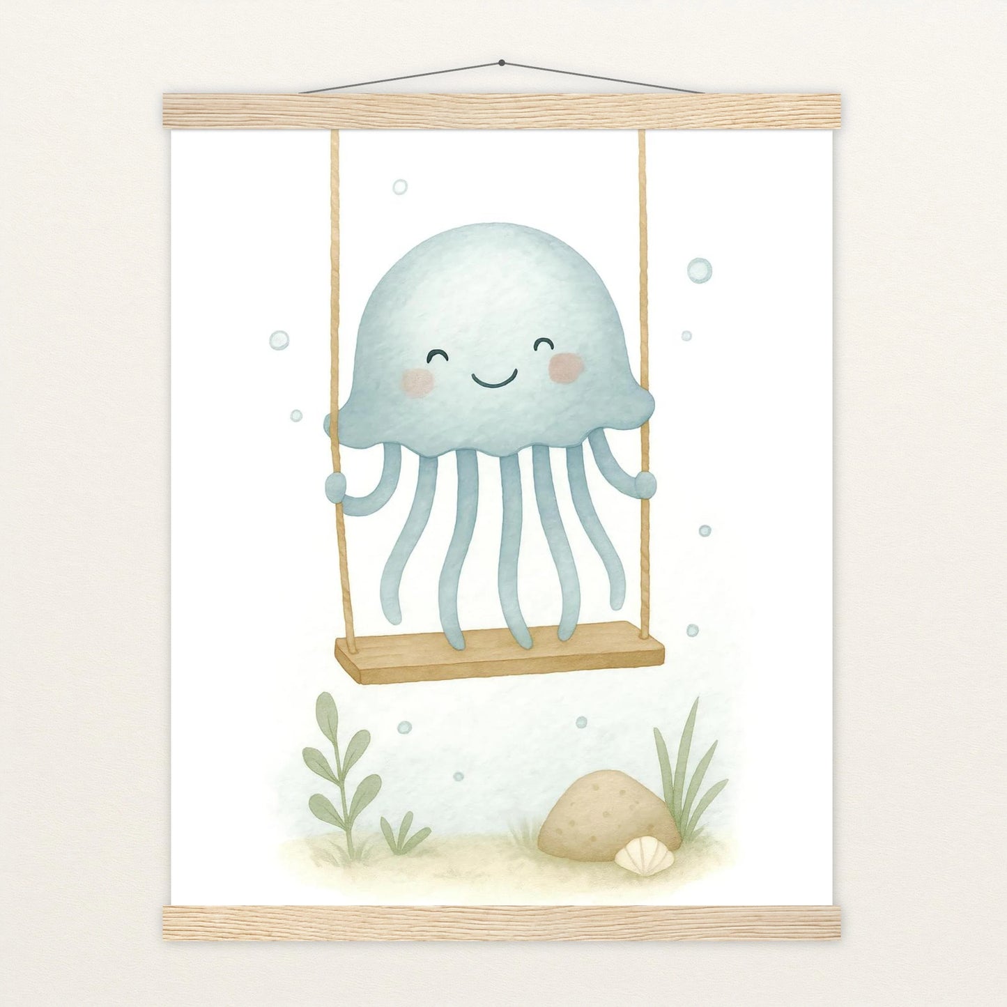 Quinn die Qualle - Motiv: "Schaukel" Poster mit Leisten von tinylearner