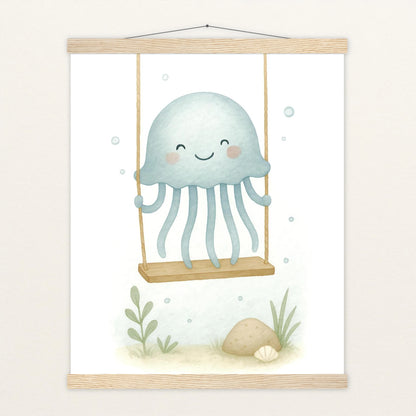 Quinn die Qualle - Motiv: "Schaukel" Poster mit Leisten von tinylearner