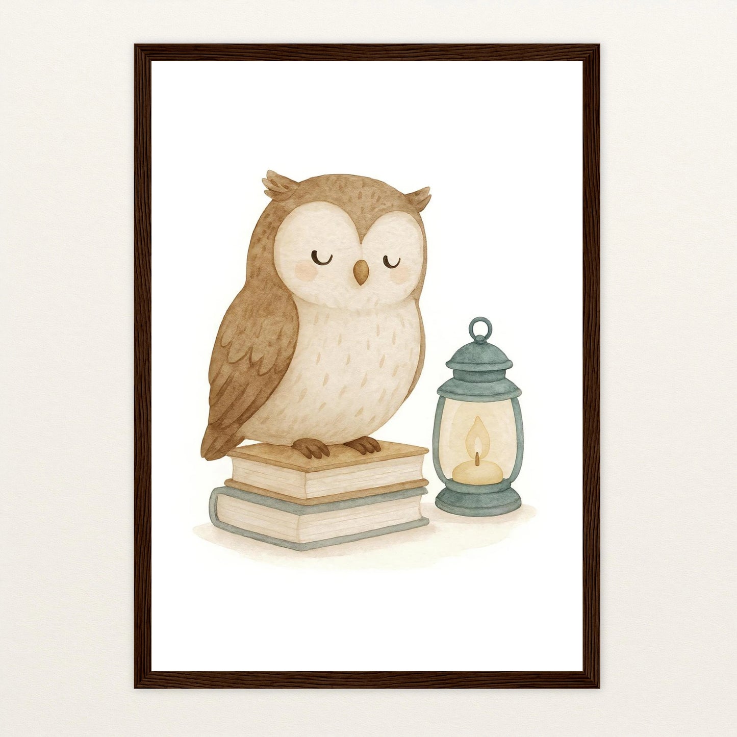 Emmi die Eule - Motiv: "Buch" Poster mit Holzrahmen von tinylearner