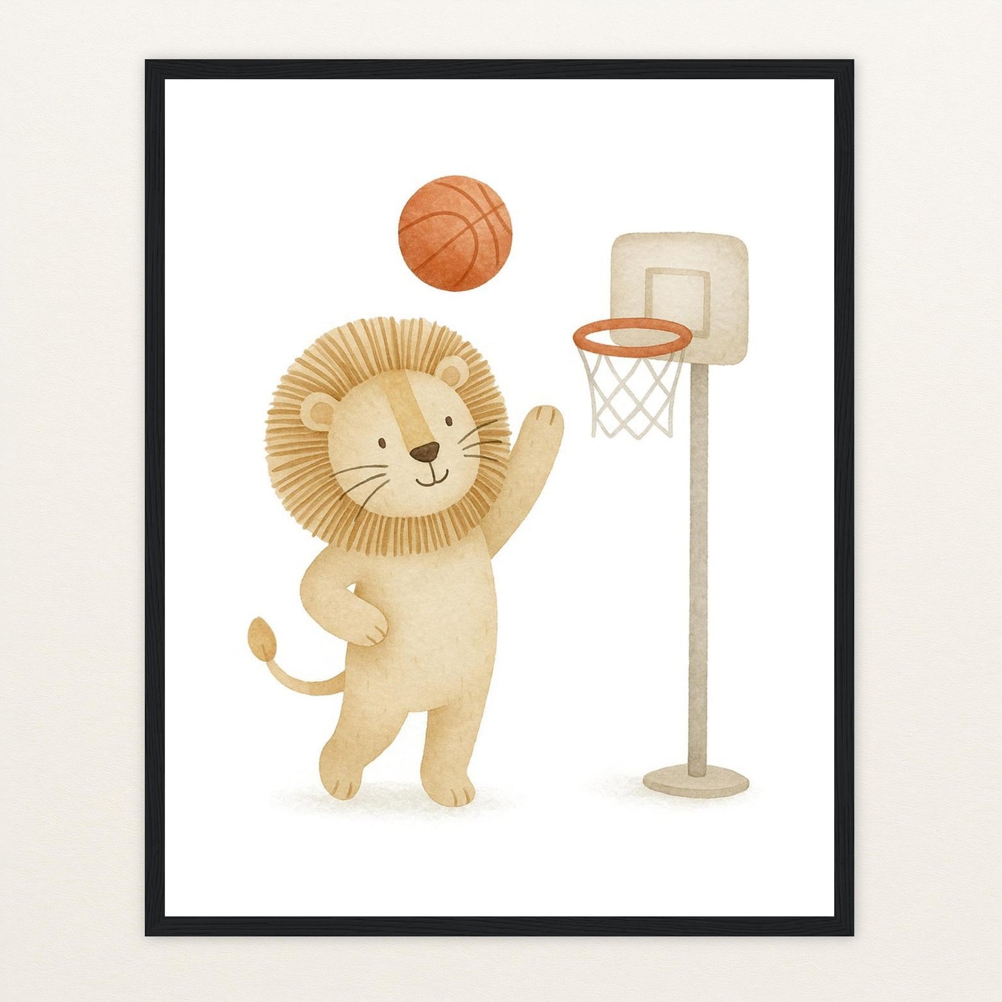Leo der Löwe - Motiv: "Basketball" Poster mit Holzrahmen von tinylearner