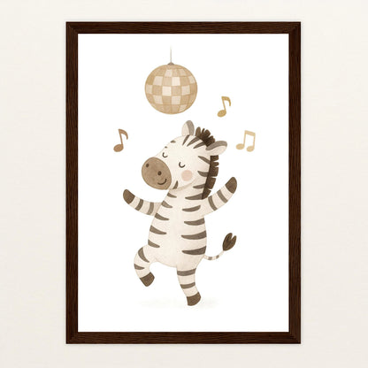 Zinni das Zebra - Motiv: "Tanzen" Poster mit Holzrahmen von tinylearner