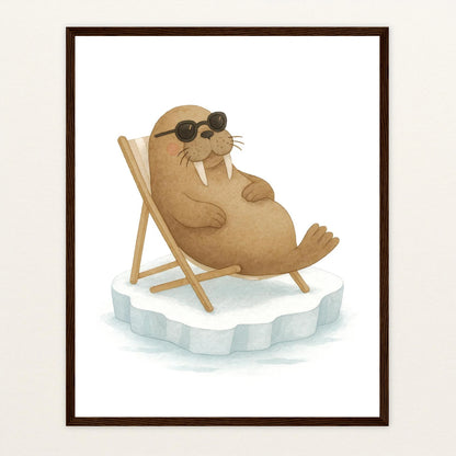 Wally das Walross - Motiv: "Liegestuhl" Poster mit Holzrahmen von tinylearner