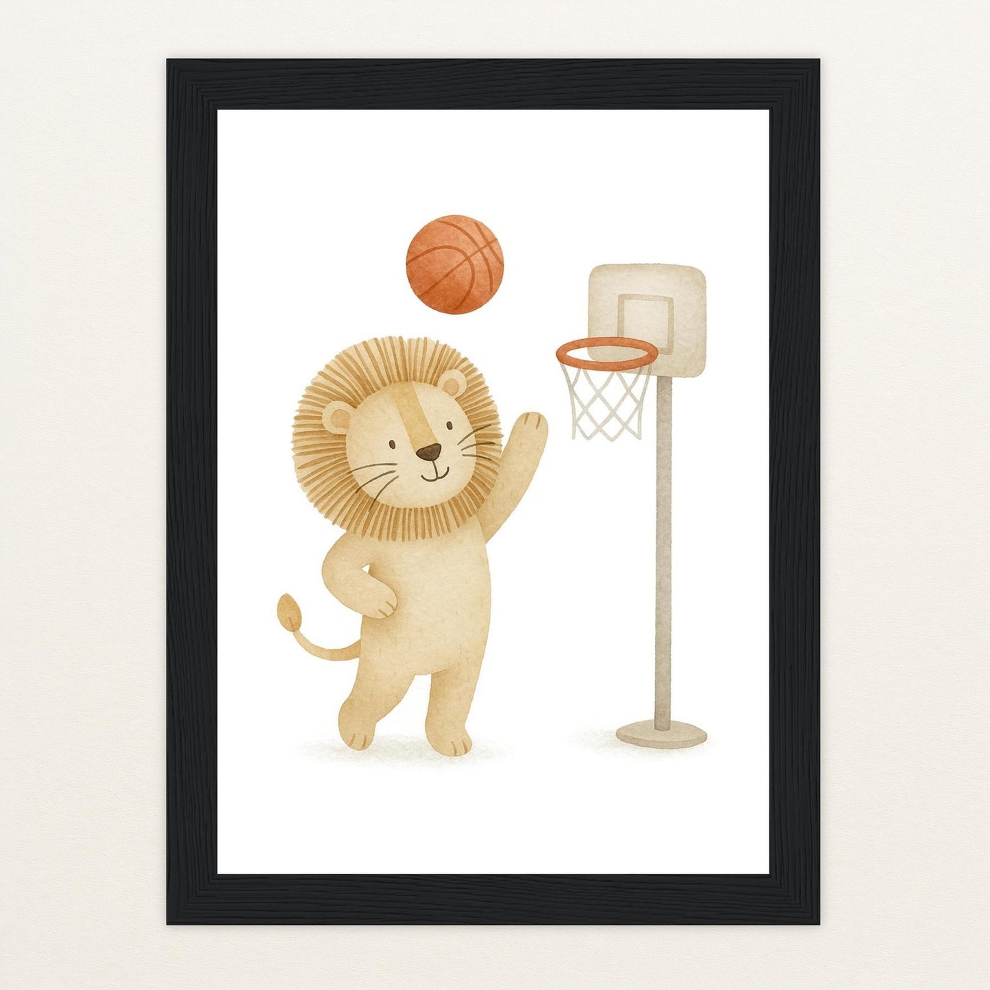 Leo der Löwe - Motiv: "Basketball" Poster mit Holzrahmen von tinylearner