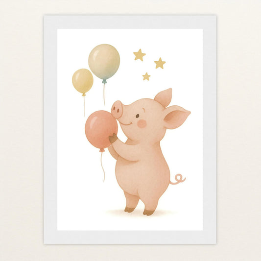 Susi das Schwein - Motiv: "Ballons" Poster mit Holzrahmen von tinylearner