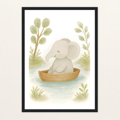 Emil der Elefant - Motiv: "Boot" Poster mit Holzrahmen von tinylearner