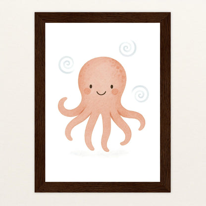 Tilli der Tintenfisch Poster mit Holzrahmen von tinylearner