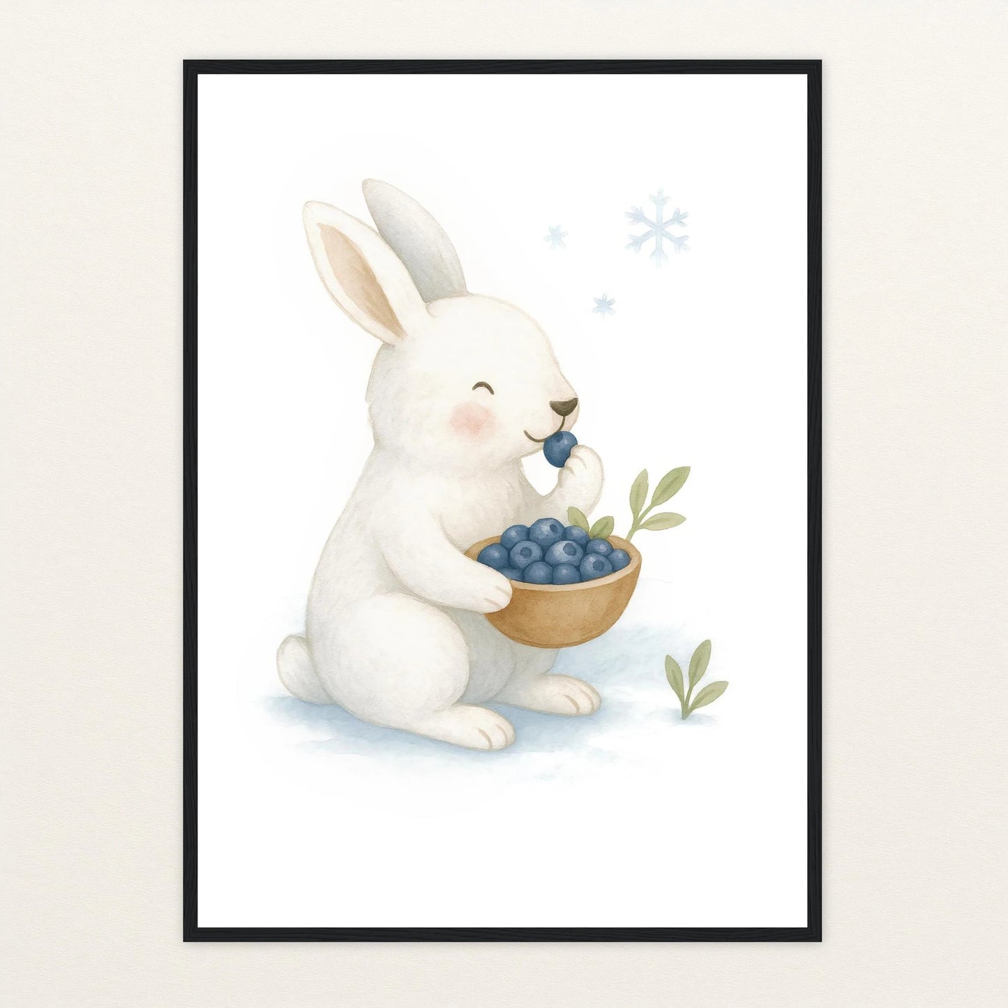 Sina der Schneehase - Motiv: "Blaubeeren" Poster mit Holzrahmen von tinylearner