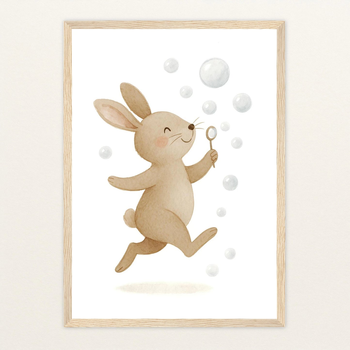Holly der Hase - Motiv: "Seifenblasen" Poster mit Holzrahmen von tinylearner