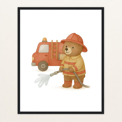 Balu der Bär - Motiv: "Feuerwehr" Poster mit Holzrahmen von tinylearner
