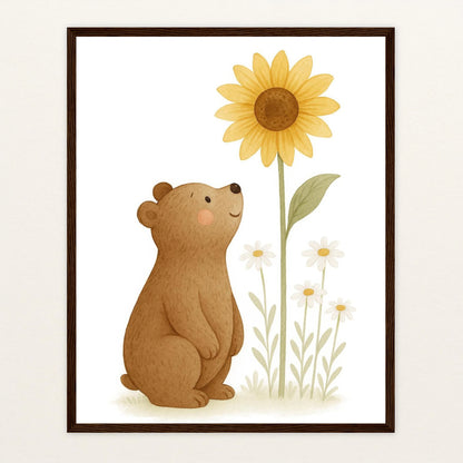 Balu der Bär - Motiv: "Sonnenblume" Poster mit Holzrahmen von tinylearner
