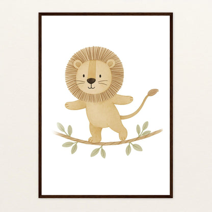 Leo der Löwe - Motiv: "Seiltanz" Poster mit Holzrahmen von tinylearner