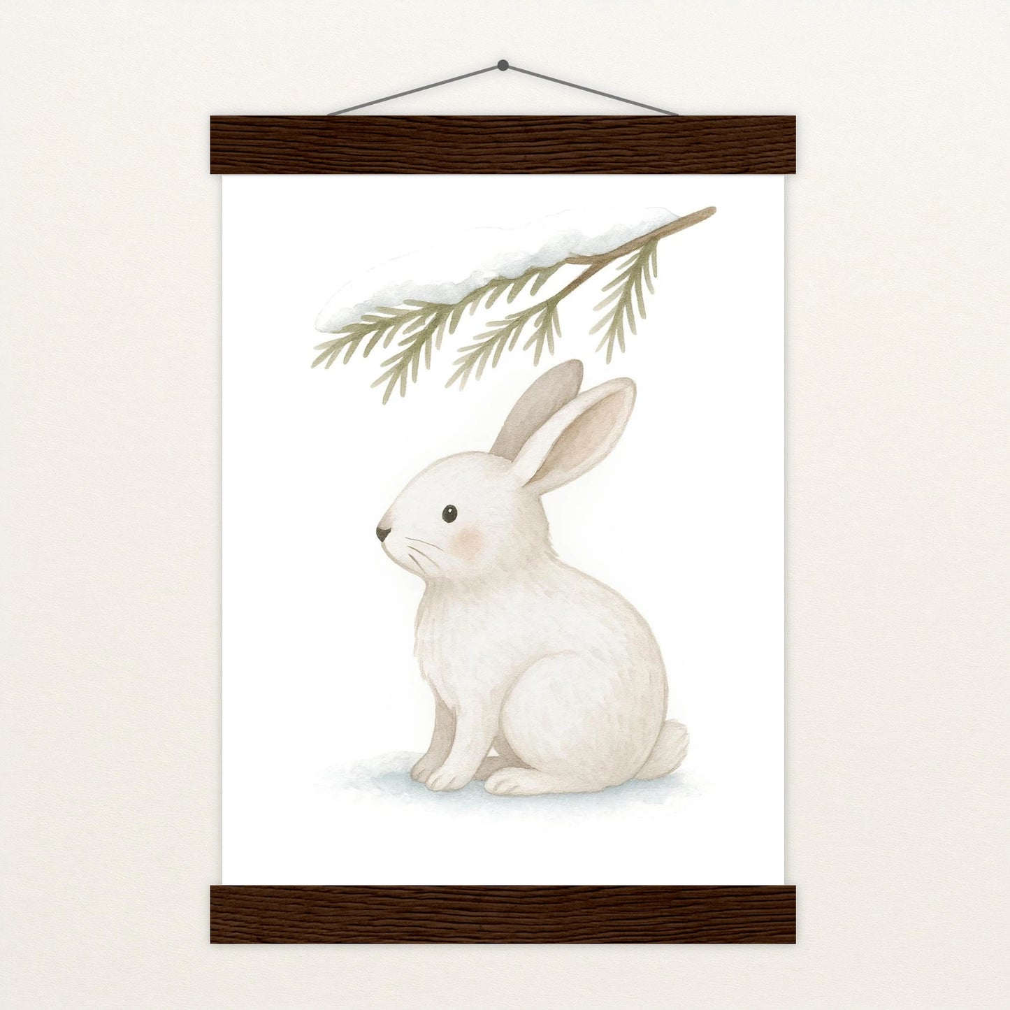 Sina der Schneehase - Motiv: "Nadelzweig" Poster mit Leisten von tinylearner
