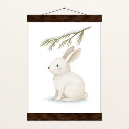 Sina der Schneehase - Motiv: "Nadelzweig" Poster mit Leisten von tinylearner