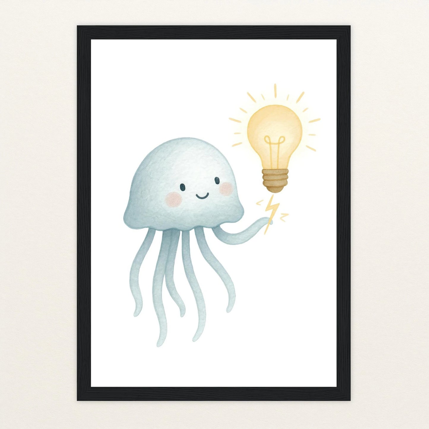 Quinn die Qualle - Motiv: "Glühbirne" Poster mit Holzrahmen von tinylearner