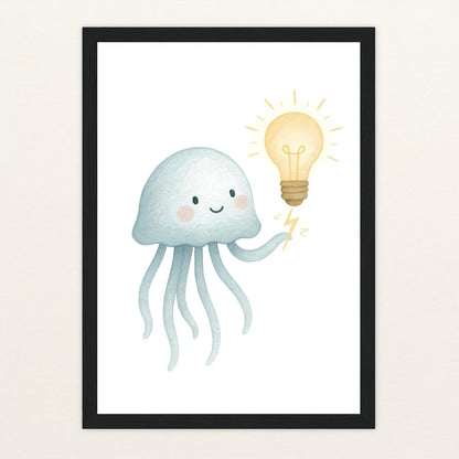 Quinn die Qualle - Motiv: "Glühbirne" Poster mit Holzrahmen von tinylearner