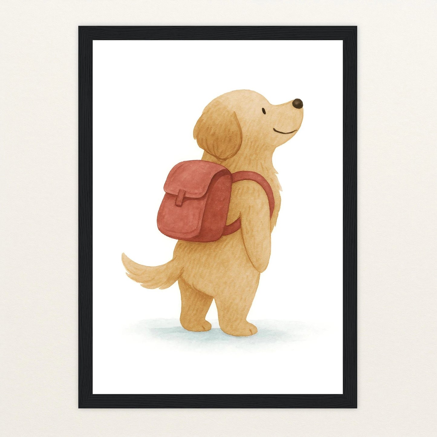 Hugo der Hund - Motiv: "Rucksack" Poster mit Holzrahmen von tinylearner