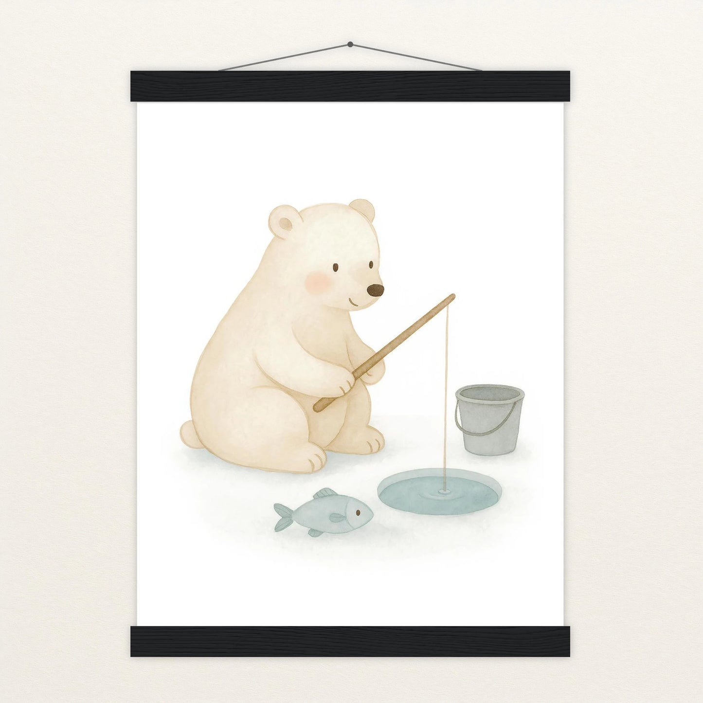 Pummel der Polarbär - Motiv: "Angeln" Poster mit Leisten von tinylearner