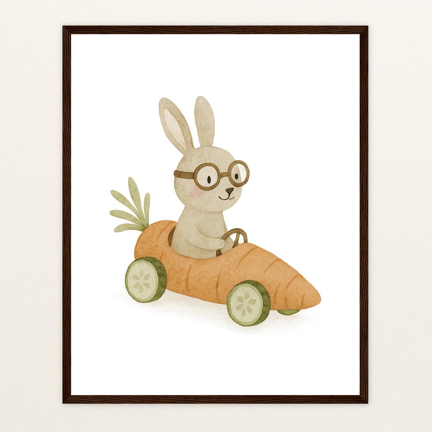 Holly der Hase - Motiv: "Rennmöhre" Poster mit Holzrahmen von tinylearner