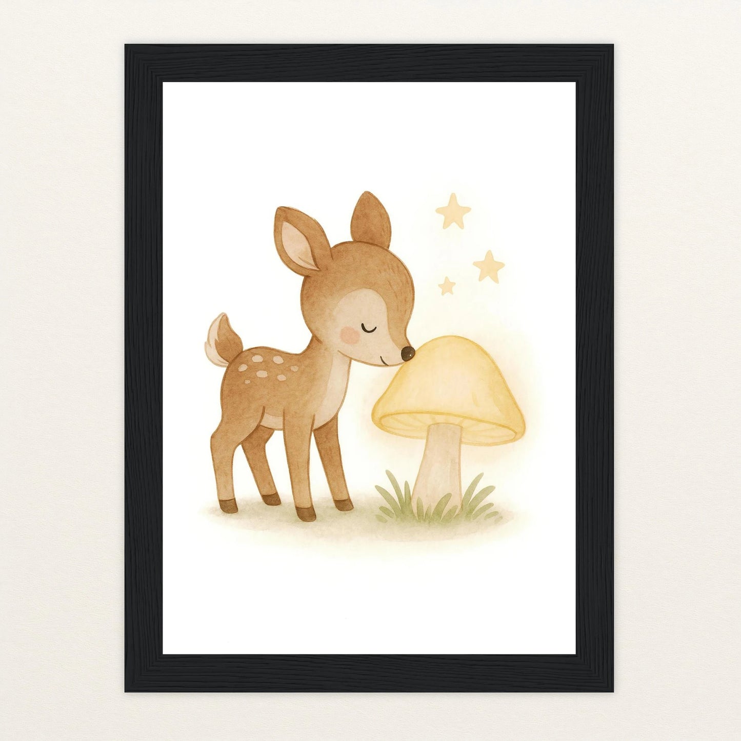 Ria das Reh - Motiv: "Leuchtpilz" Poster mit Holzrahmen von tinylearner