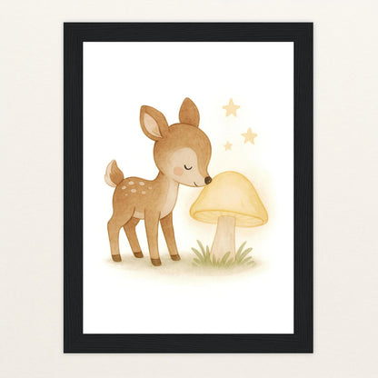 Ria das Reh - Motiv: "Leuchtpilz" Poster mit Holzrahmen von tinylearner