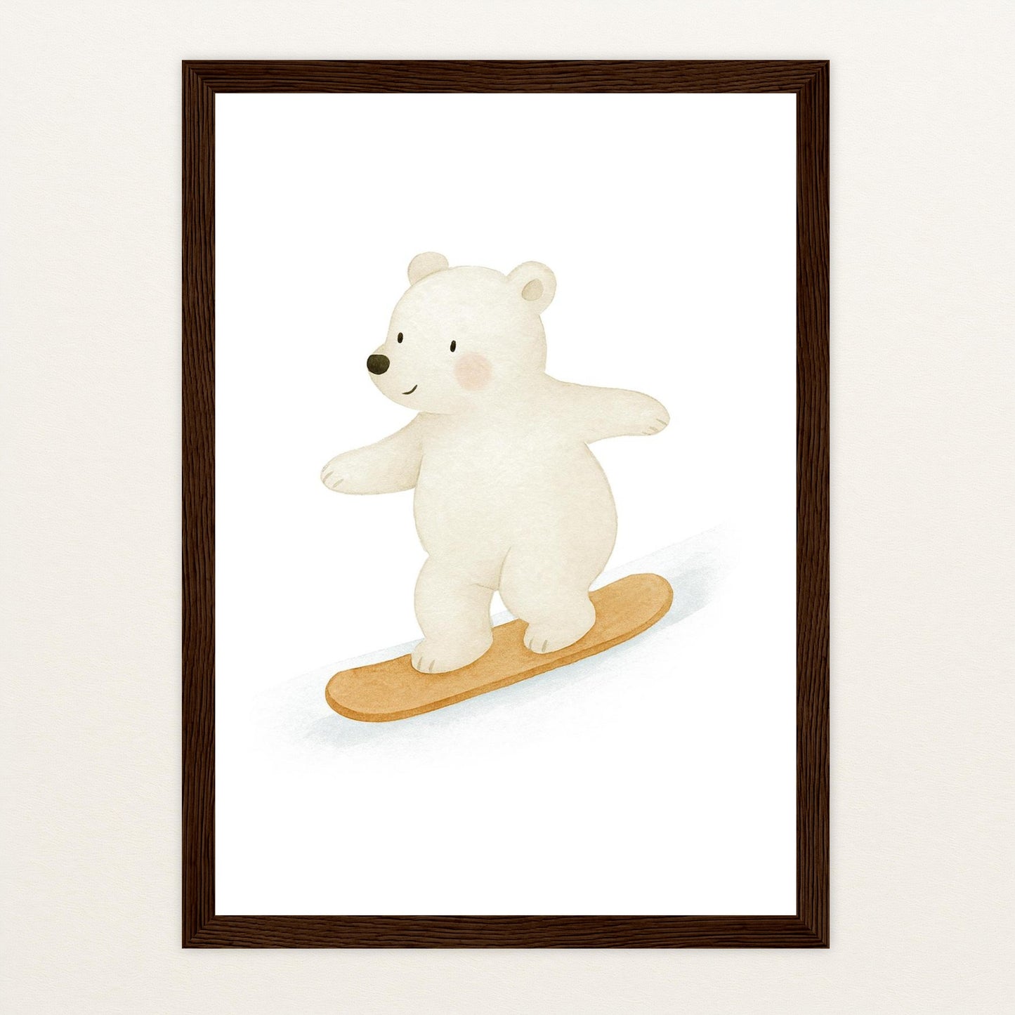 Pummel der Polarbär - Motiv: "Snowboard" Poster mit Holzrahmen von tinylearner