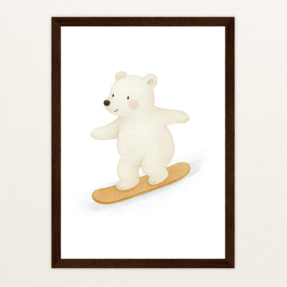 Pummel der Polarbär - Motiv: "Snowboard" Poster mit Holzrahmen von tinylearner