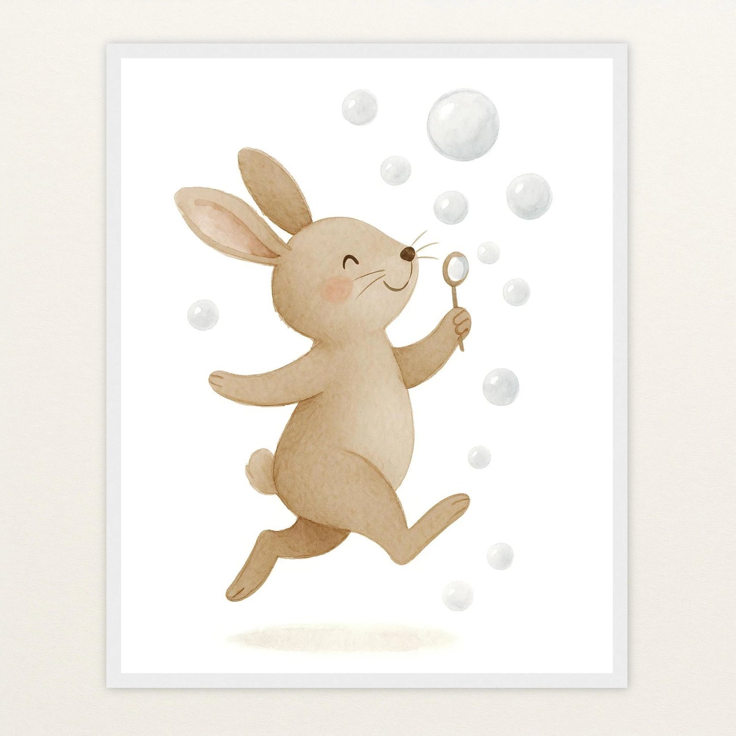 Holly der Hase - Motiv: "Seifenblasen" Poster mit Holzrahmen von tinylearner