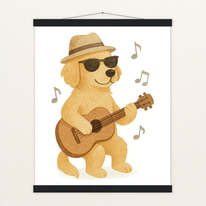 Hugo der Hund - Motiv: "Gitarre" Poster mit Leisten von tinylearner