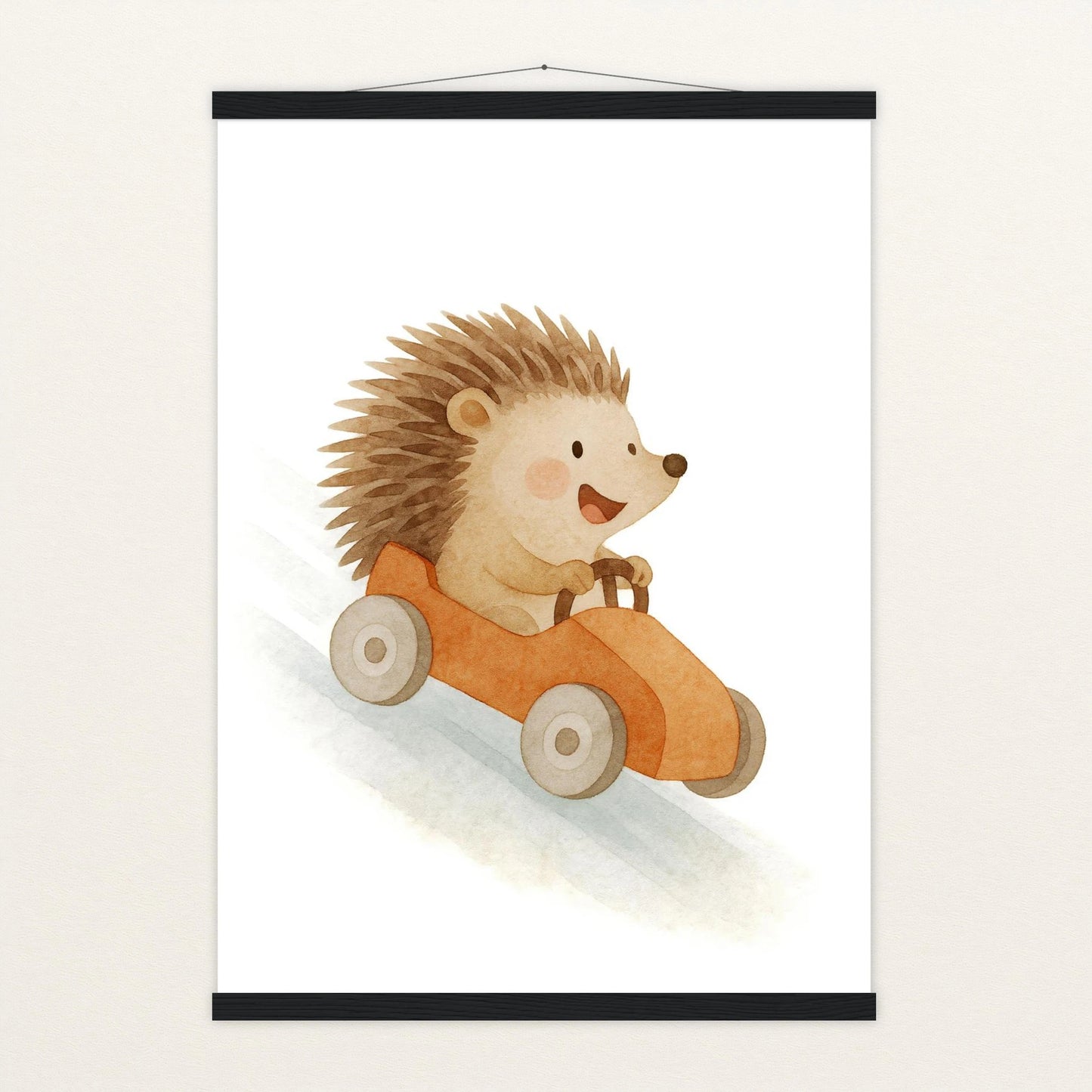 Iggi der Igel - Motiv: "Rennwagen" Poster mit Leisten von tinylearner