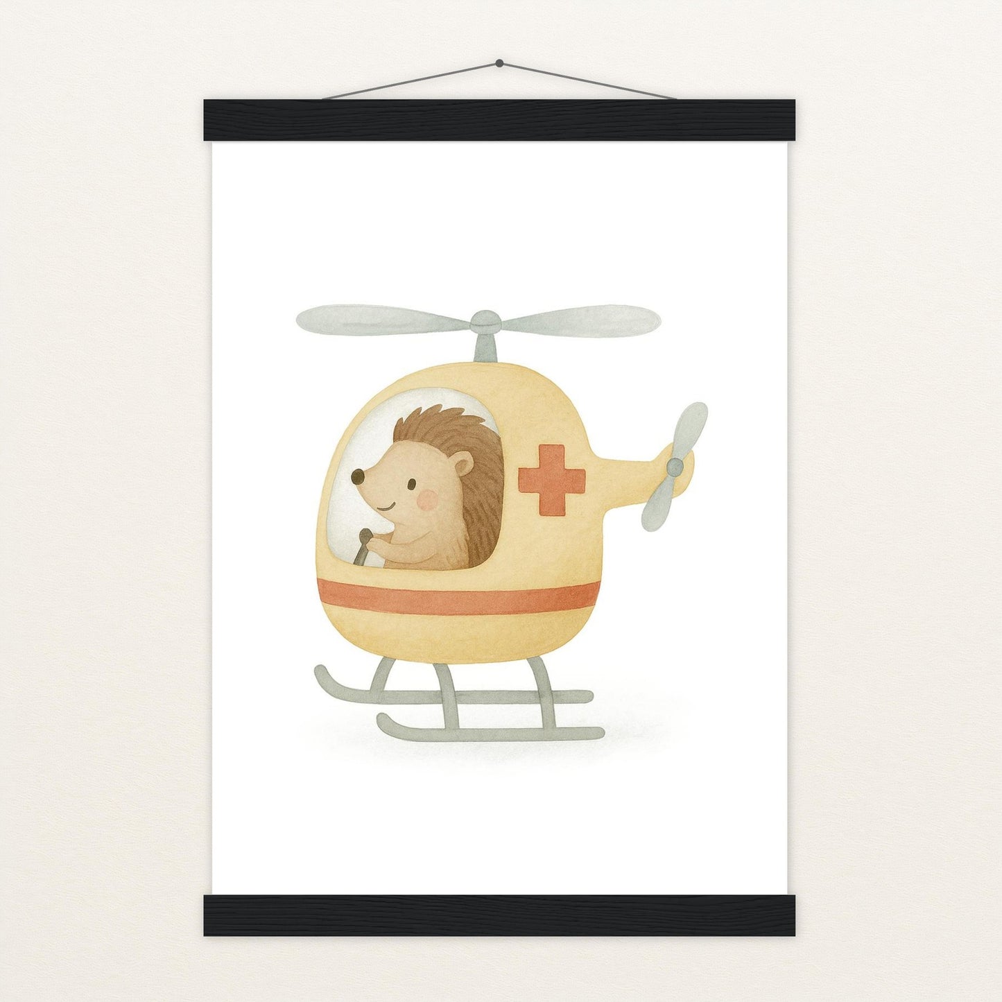 Iggi der Igel - Motiv: "Rettungshubschrauber" Poster mit Leisten von tinylearner