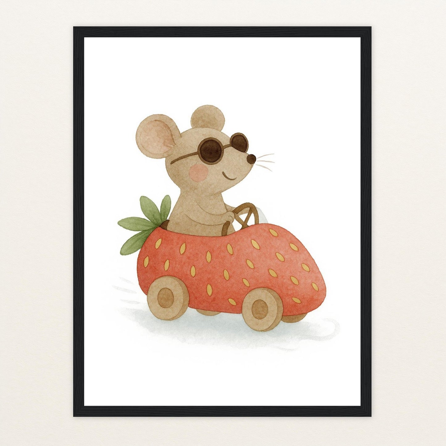 Mimi die Maus - Motiv: "Erdbeerwagen" Poster mit Holzrahmen von tinylearner