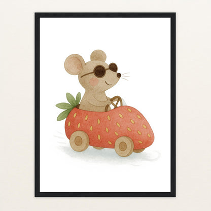 Mimi die Maus - Motiv: "Erdbeerwagen" Poster mit Holzrahmen von tinylearner