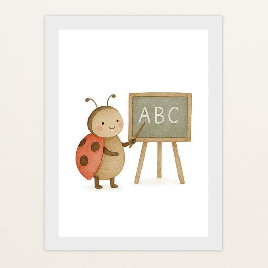Marie der Marienenkäfer - Lehrer Poster mit Holzrahmen von tinylearner