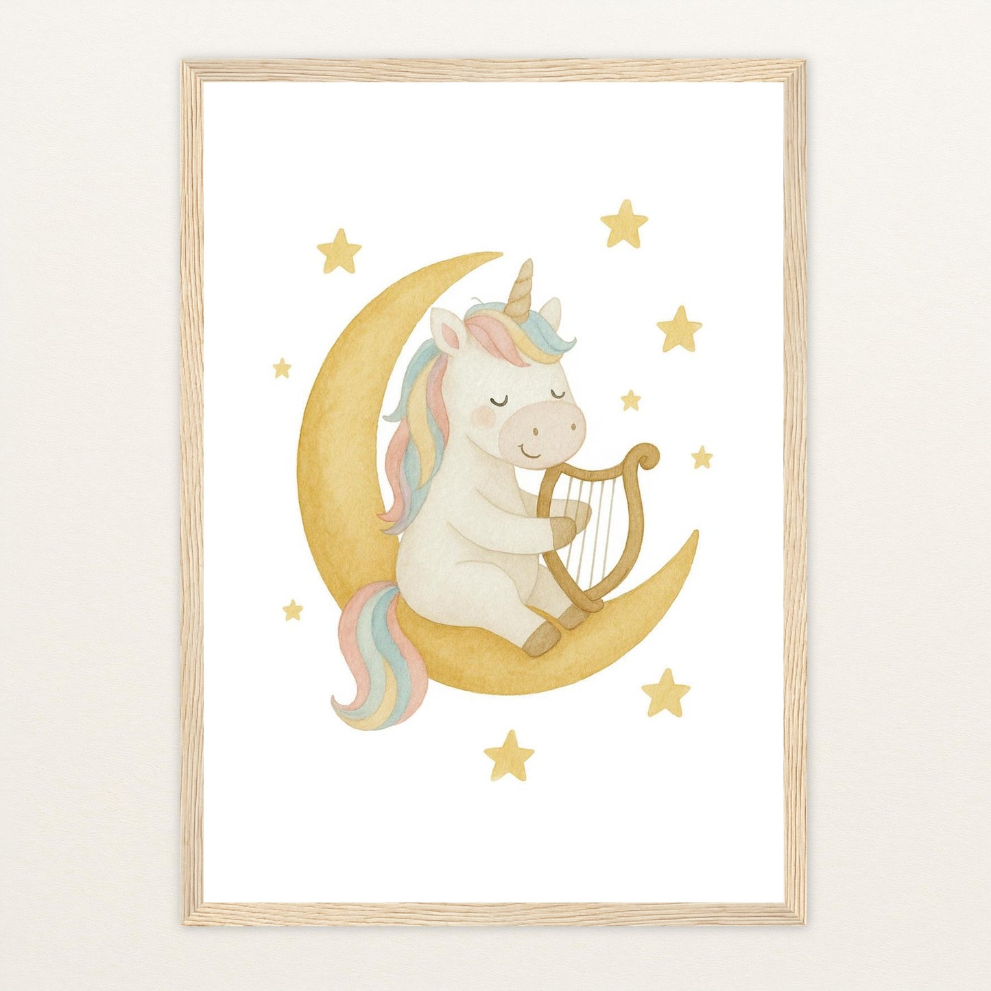 Luni das Einhorn - Motiv: "Mond" Poster mit Holzrahmen von tinylearner