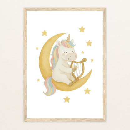 Luni das Einhorn - Motiv: "Mond" Poster mit Holzrahmen von tinylearner