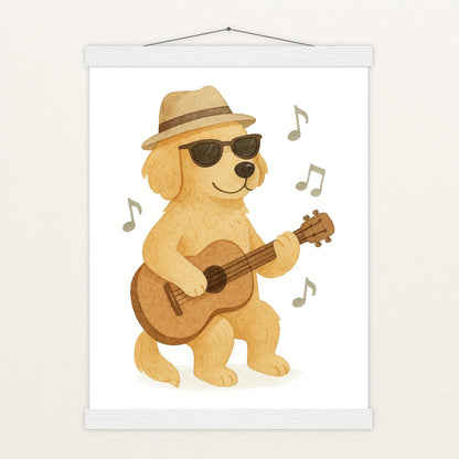 Hugo der Hund - Motiv: "Gitarre" Poster mit Leisten von tinylearner