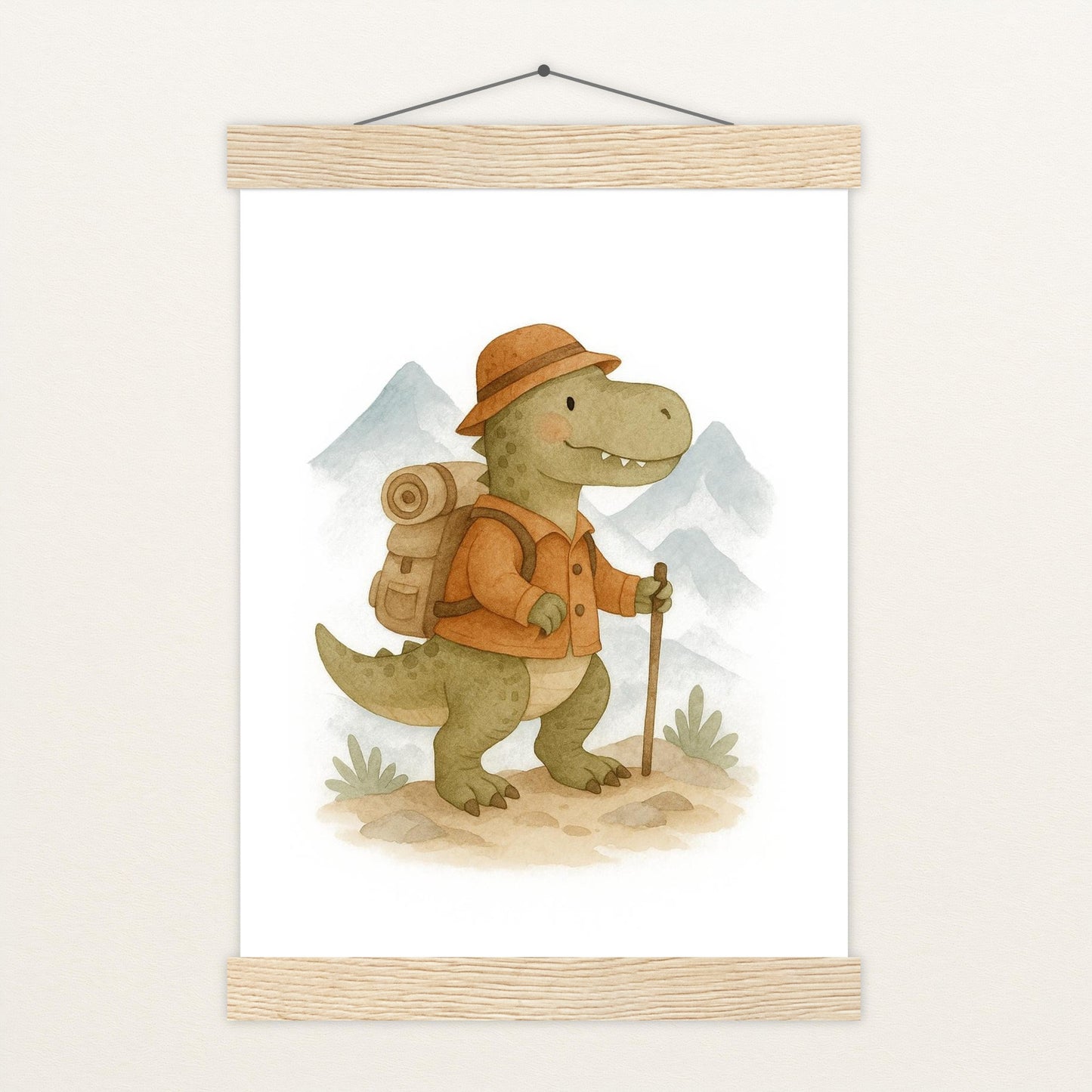 Dinosaurier T-Rex - Motiv: "Wandern" Poster mit Leisten von tinylearner