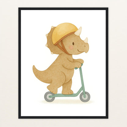 Dinosaurier Triceratops - Motiv: "Roller" Poster mit Holzrahmen von tinylearner